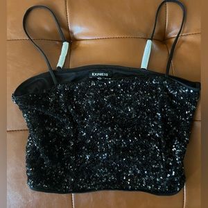 NWT Express Black Sequin Crop Top S